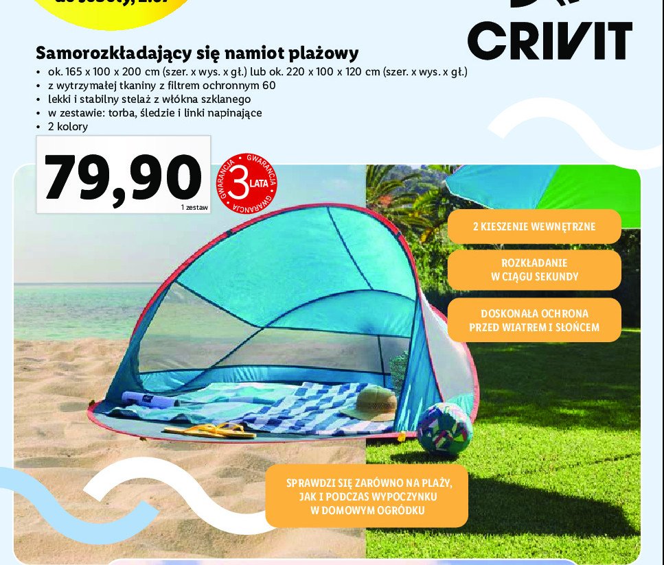 Namiot plażowy samorozkładający się Crivit promocje