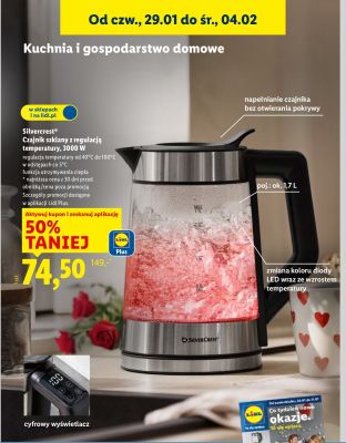 Czajnik szklany z regulacją temperatury 3000W promocja w Lidl