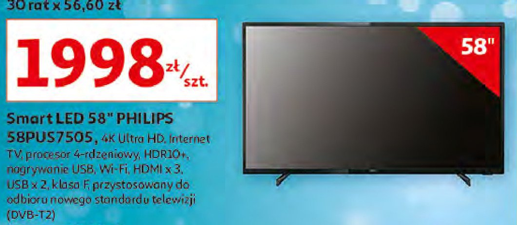 Telewizor 58'' 58pus7505 Philips promocja