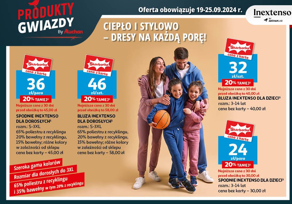 Bluza dla dorosłych s-3xl Auchan inextenso promocja w Auchan