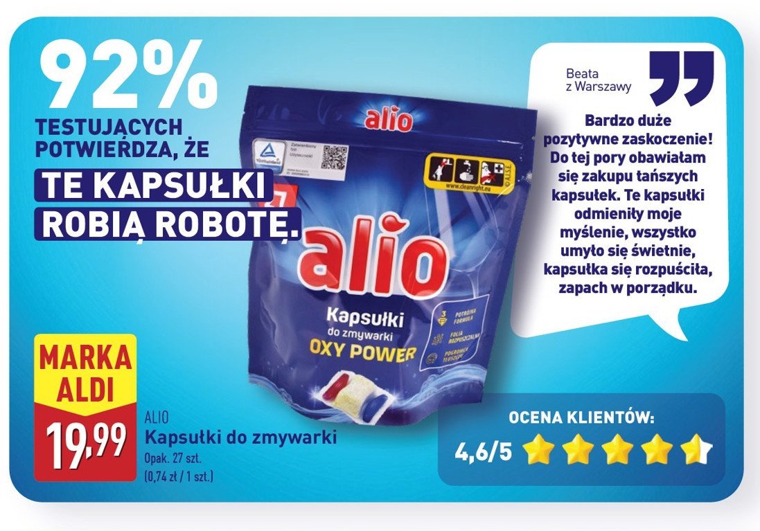 Kapsułki do zmywarki Alio promocja w Aldi