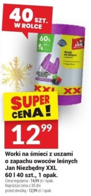 Worki na śmieci z uszami o zapachu owoców leśnych Jan Niezbędny XXL 60 | 40 szt., 1 opak. promocja w Twój Market