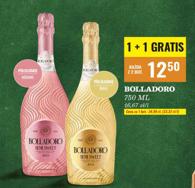 Wino Bolladoro półsłodkie białe 1+1 gratis promocja w Biedronka