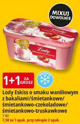 Lody Eskiss o smaku waniliowym z bakaliami/śmietankowe/śmietankowo-czekoladowe/śmietankowo-truskawkowe promocja w Leclerc