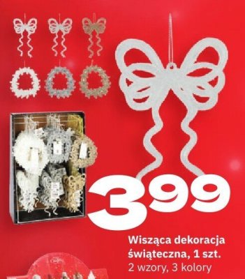 Wisząca dekoracja świąteczna, 2 wzory, 3 kolory promocja w Twój Market