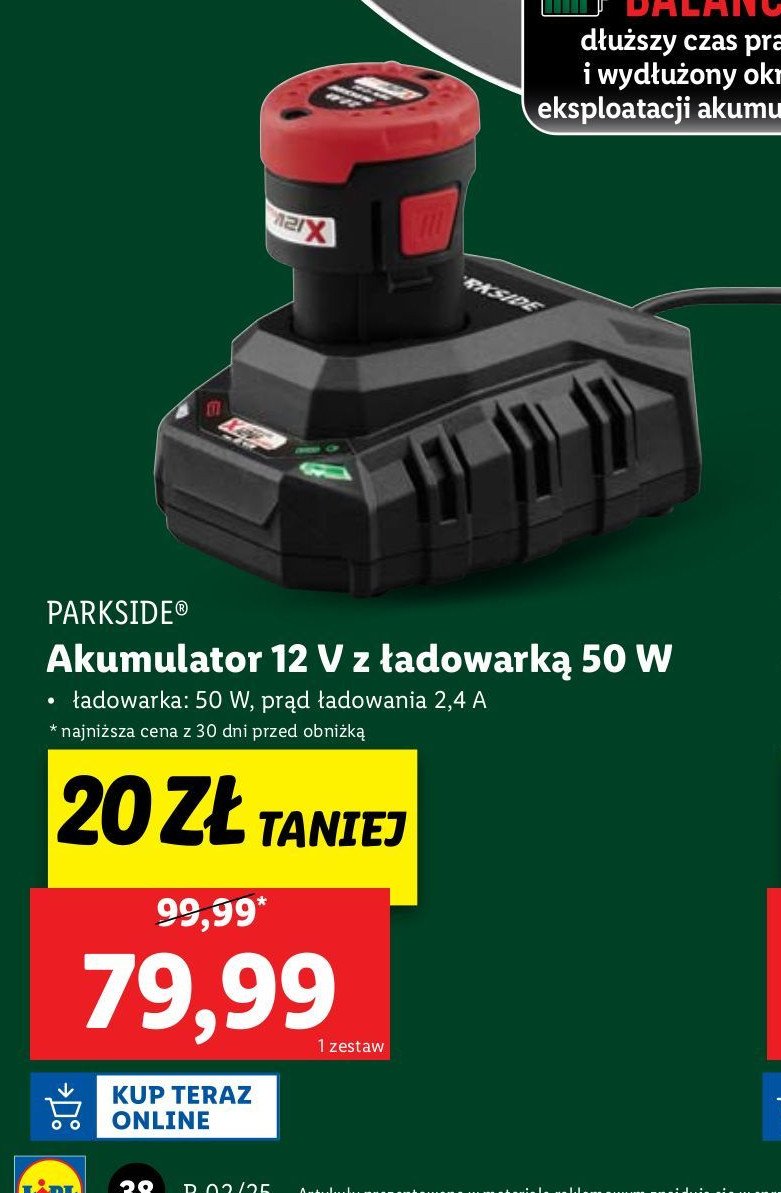 Akumulator 2ah 12v z ładowarką 50w Parkside promocja