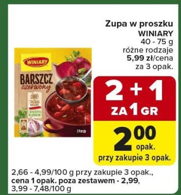 Zupa w proszku barszcz czerwony Winiary 40 - 75 g, różne rodzaje promocja w Carrefour Express