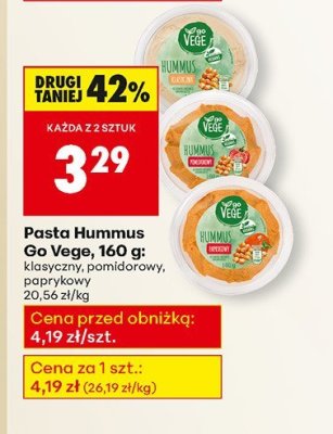 Pasta Hummus Go Vege, 160 g paprykowy promocja w Biedronka