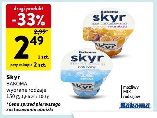 Jogurt mango-marakuja Bakoma skyr promocja w Intermarche