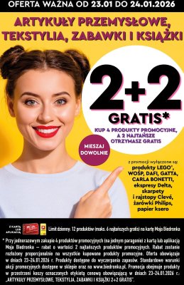 Artykuły przemysłowe, tekstylia, zabawki i książki 2+2 promocja w Biedronka