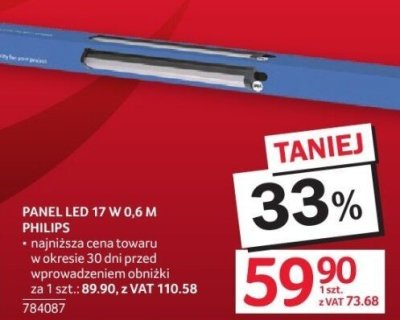 Panel LED 17 W 0,6 m PHILIPS promocja w Selgros
