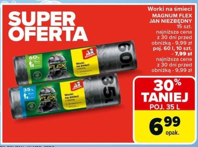 Worki na śmieci MAGNUM FLEX JAN NIEZBĘDNY 15szt. poj. 60l i 10szt. promocja w Carrefour Market