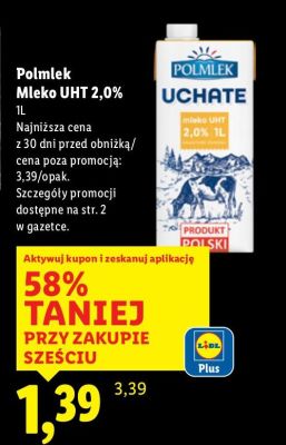 Mleko UHT 2,0% Polmlek promocja w Lidl