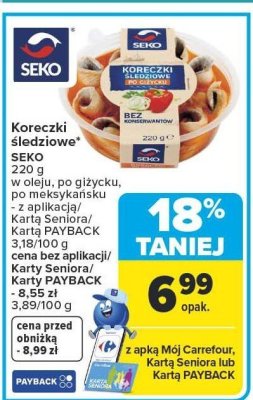 Koreczki śledziowe SEKO 220 g w oleju, po giżycku, po meksykańsku promocja w Carrefour