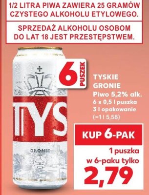 Piwo Tyskie Gronie 5,2% alk.  promocja w Kaufland
