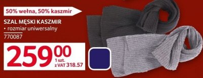 Szal męski kaszmir 50% wełna, 50% kaszmir, rozmiar uniwersalny promocja w Selgros