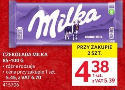 Czekolada Milka 85-100g promocja w Selgros