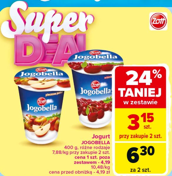 Jogurt pieczone jabłko Zott jogobella promocja w Carrefour Market