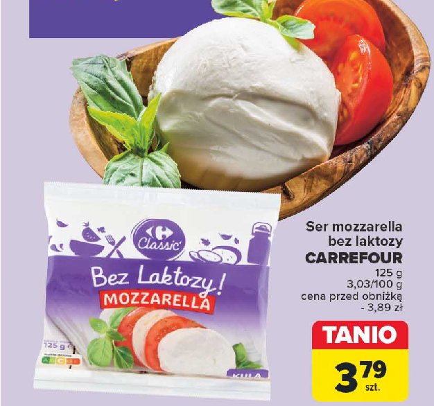 Ser mozzarella bez laktozy Carrefour classic promocja