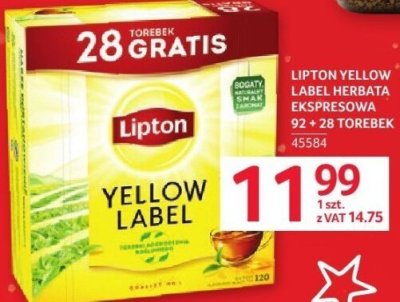 Herbata ekspresowa Lipton Yellow Label 92+28 torebek promocja w Selgros