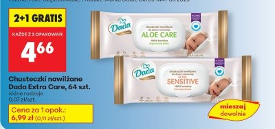 Chusteczki nawilżane Dada Extra Care, 64 szt., różne rodzaje promocja w Biedronka
