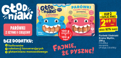 Parówki z szynki i cielęciny bezglutenowe bez laktozy Kraina wędlin głodniaki promocja
