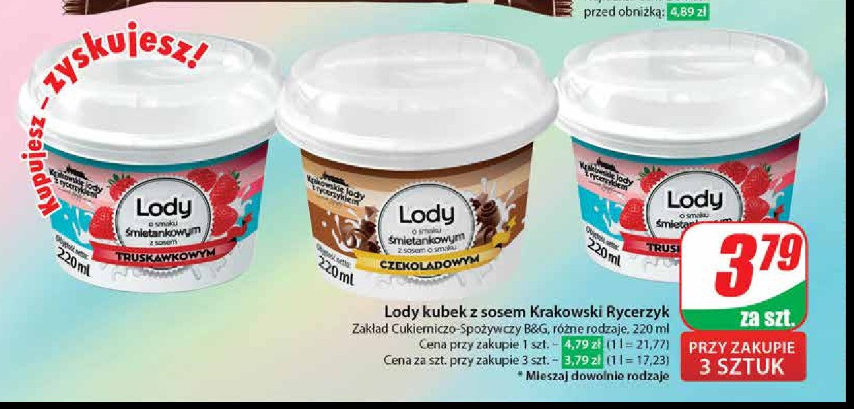 Lody truskawkowe Krakowskie lody z rycerzykiem promocja