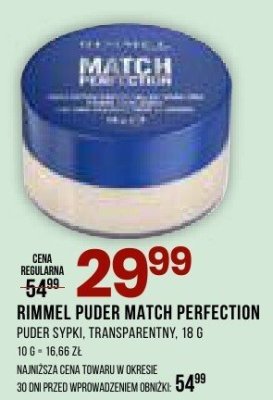 Puder Rimmel Puder Match Perfection sypki transparentny 18 g 10 g - 16 g 8 promocja w Drogerie Natura