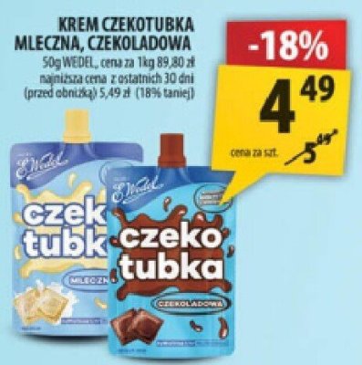 Krem czekoturka mleczna, czekoladowa Wedel promocja w Arhelan