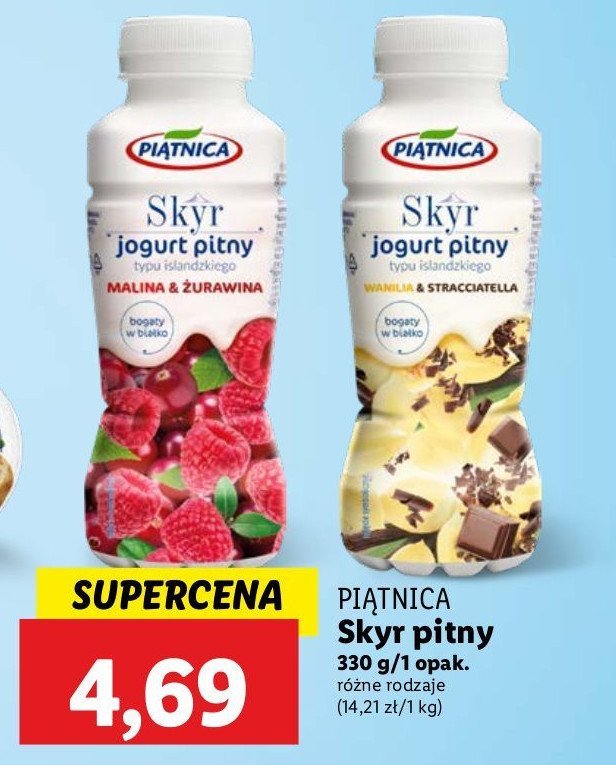 Jogurt pitny malina & żurawina Piątnica skyr promocja