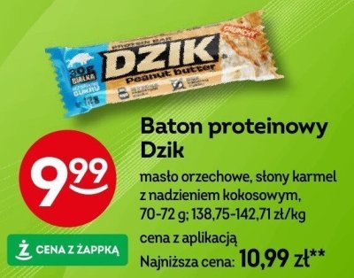 Baton proteinowy Dzik masło orzechowe, słony karmel z nadzieniem kokosowym 70-72 g promocja w Żabka