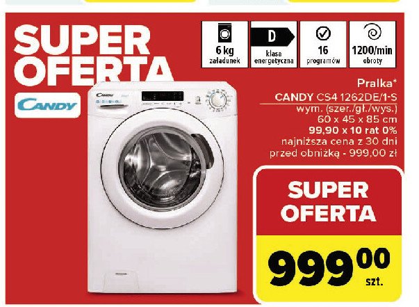 Pralka cs41262de/1-s Candy promocja w Carrefour