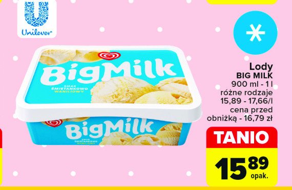 Lody śmietankowe Algida big milk promocja
