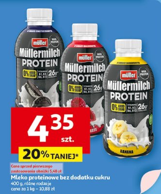 Mleko proteinowe bez dodatku cukru Müllermilch 3 smaki promocja w Auchan