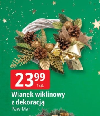 Wianek wiklinowy z dekoracją Paw Mar promocja w Leclerc