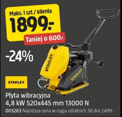 Płyta wibracyjna STANLEY 4,8 kW 520x445 mm 13000 N promocja w Jula