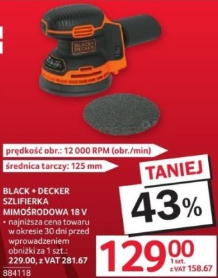 Szlifierka mimośrodkowa Black+Decker 18V promocja w Selgros