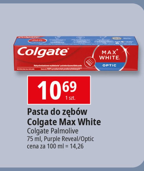 Pasta do zębów optic Colgate max white promocja w Leclerc