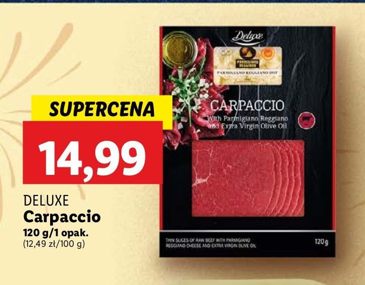 Carpaccio z oliwą z oliwek i serem Deluxe promocja