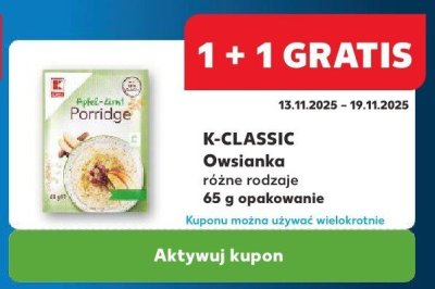 Owsianka różne rodzaje 65 g 1+1 gratis promocja w Kaufland
