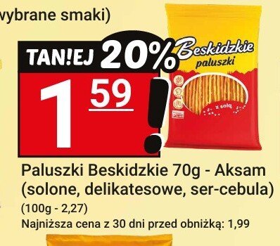 Paluszki Beskidzkie 70g - Aksam (solone, delikatesowe, ser-cebula) promocja w Hitpol