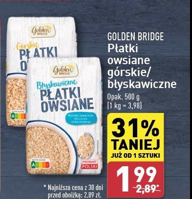 Płatki owsiane górskie GOLDEN BRIDGE promocja w Aldi