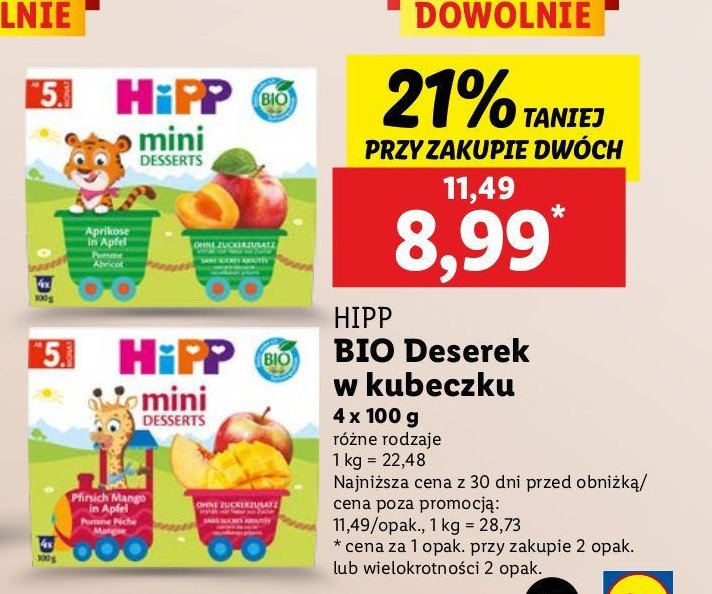 Deser mini jabłko brzoskwinia Hipp promocja w Lidl