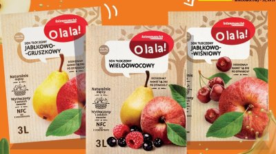 Sok tłoczony O LA LA! wybrane rodzaje jabłko-gruszka, jabłko-wiśnia, wieloowocowy promocja w Intermarche