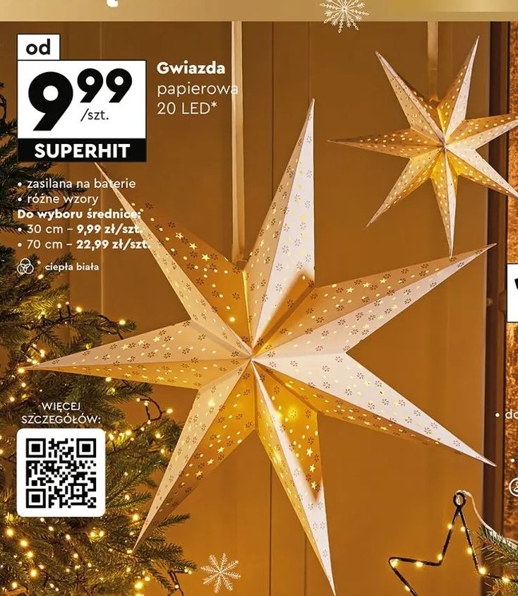 Gwiazda papierowa 20 led 70 cm promocja w Biedronka