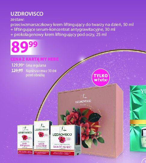 Zestaw w pudełku: krem do twarzy liftingujący 50 ml + serum do twarzy 30 ml + krem pod oczy 25 ml UZDROVISCO ZESTAW promocja w Hebe