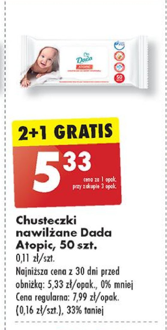 Chusteczki nawilżane atopic Dada promocja w Biedronka