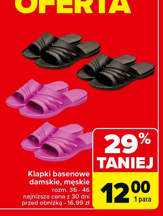 Klapki basenowe damskie 36-46 promocja w Carrefour Market