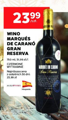 Wino czerowone wytrawne MARQUES DE CARANO DO CARINEMA promocja w Stokrotka