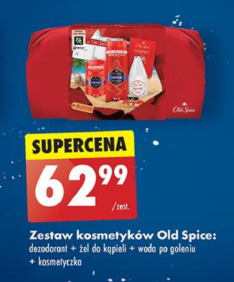 Zestaw w kosmetyczce captain: żel pod prysznic 250 ml + dezodorant w sztyfcie 50 ml + woda po goleniu 100 ml Old spice zestaw promocja w Biedronka